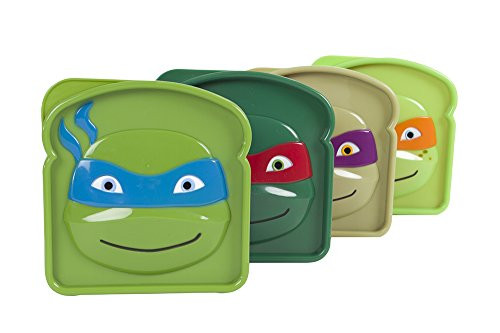 Evriholder Nickelodeon TMNT Sandwich Sav'R Lunch Box, Teenage Mutant Ninja Turtles Reusable Sandwich Containers, Assorted Set of 4