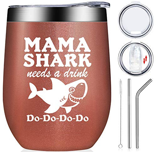 Mama Shark Needs a Drink - Mom Gifts from Daughter Son Kids - Funny Mothers Day Christmas Birthday Gifts Idea for Best Mom New Mom Mommy Wife Women - Wine Tumbler Cup Rose Gold 12oz Mama Shark Needs a Drink - Mom Gifts from Daughter Son Kids - Funny Mothers Day Christmas Birthday Gifts Idea for Best Mom New Mom Mommy Wife Women - Wine Tumbler Cup Rose Gold 12oz