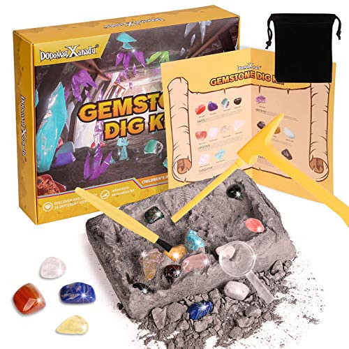 DoDoMagxanadu Gemstone Dig Kit 16 Real Gem Excavation Kit Dig up 16 Real Gems Stones Mega Gems STEM Science Excavate Toys Gift for Girls Boys