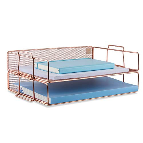 Mindspace 2 Tier Stackable Letter Tray Desk Organizer  Stackable Paper Tray Organizer  The Mesh Collection Rose Gold