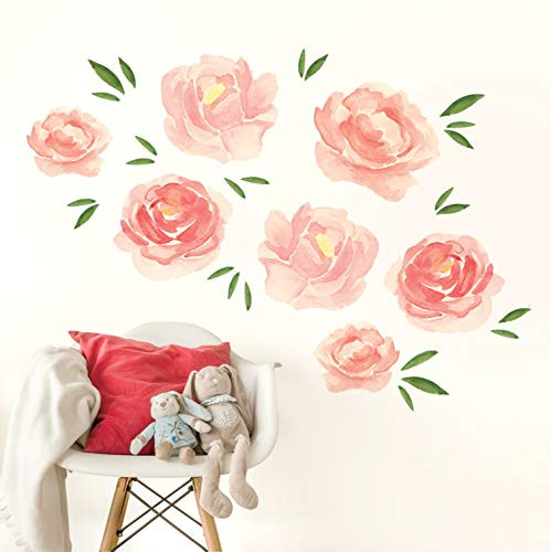 Inspirational Decal Large Pink Flower Wall Decals_ Peel and Stick Vintage Roses Flower Wall Stickers_ Great for Nursery Decor Girls Bedroom Wall Decorations_