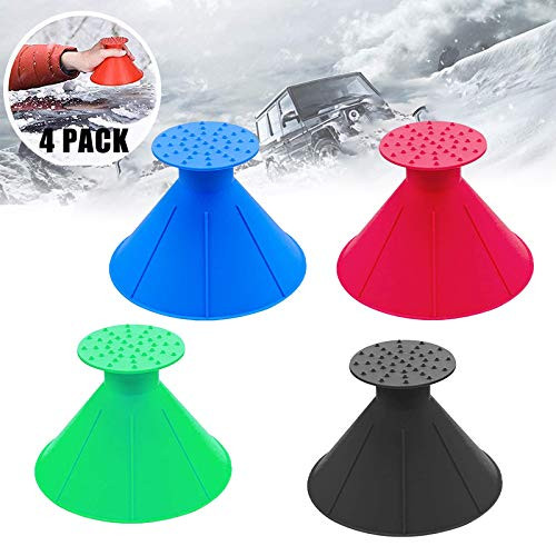Nocpek Ice Scraper - 4 Pack Round Magic Ice Scraper for Car Magical Round Windshield Ice Scraper Cone-Shaped Ice Scraper with Funnel Car Windshield Snow Removal Tool