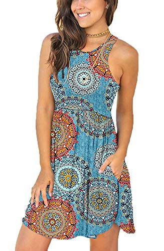 YUNDAI Womens Sleeveless Summer Casual Sundress Swimsuit Short Dress with Pockets L Mix Blue