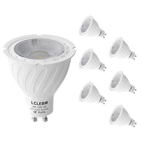 GU10 Led Bulbs 4W Dimmable Spotlight Light Bulbs 50 Watt Equivalent 4000K Natural Light 120° Beam Angle Led Bulb Replacement for Recessed Track Lighting GU10 Base Pack of 6