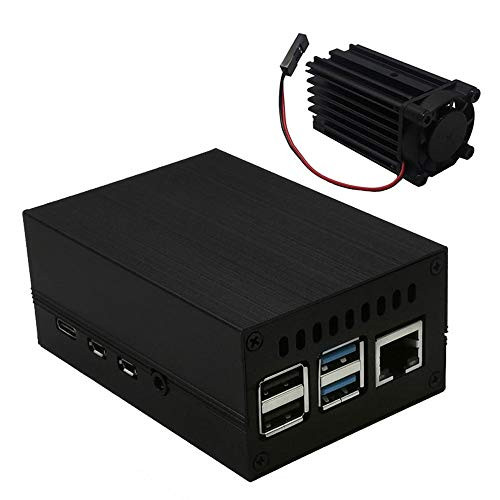 ZkeeShop for Raspberry Pi 4 Aluminum Alloy Case with Cooling Column and Cooling Fan Compatible for Raspberry Pi 4 Model B Black