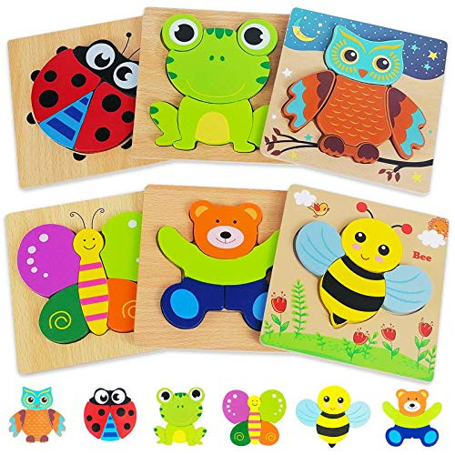 Wooden Puzzles Toddler Toys Gifts for 1 2 3 Year Old Boys Girls 6 Pack Animal Jigsaw Puzzles Montessori Toys Learning Educational Christmas Birthday Gifts for Girls Boys Ages 1-3