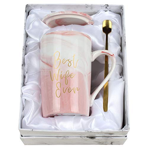 WHATCHA Best Wife Ever Coffee Mug Tea Cup - Anniversary Valentines Day Gifts for Wife Wifey - 14oz Ceramic Pink