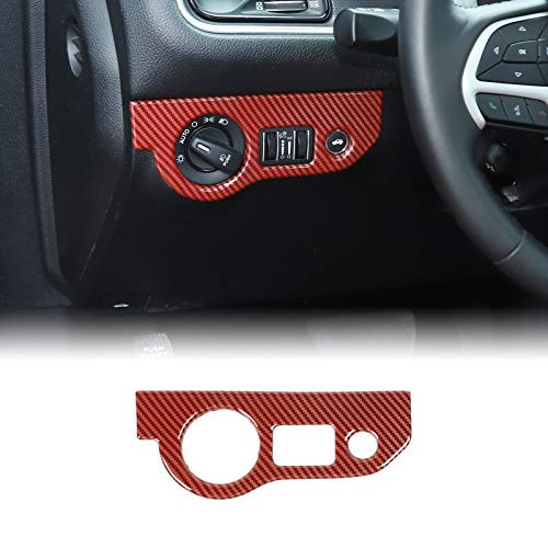 JeCar Headlight Switch Button Decoration Trim Stickers for 2015-2020 Dodge Challenger Red Carbon Fiber