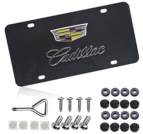 Car License Plate for Cadillac Stainless Steel Front Licenses Plate Covers with Cadillac Emblem Applicable US Standard Car License Plate Covers Holders Frames Licence Plate Tag for Cadillac