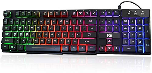 Rii RK100 Multiple Color Rainbow LED Backlit Large Size USB Wired Mechanical Feeling Multimedia PC Gaming KeyboardOffice Keyboard for Working or Primer GamingOffice Device US Layout