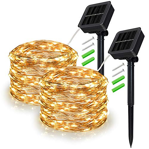 Outdoor Solar String Lights 2 Pack 33FT 100LED Waterproof Solar Powered Fairy Lights Warm White 8 Modes Solar Copper Wire Fairy Lights for Xmas Patio Yard Tree Garden Wedding Party Lawn Outdoor Solar String Lights 2 Pack 33FT 100LED Waterproof Solar Powered Fairy Lights Warm White 8 Modes Solar Copper Wire Fairy Lights for Xmas Patio Yard Tree Garden Wedding Party Lawn