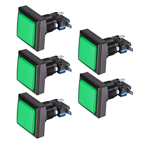 uxcell Game Push Button 44x44 Square 12V LED Illuminated Push Button Switch with Micro Switch for Arcade Video Games Green 5pcs