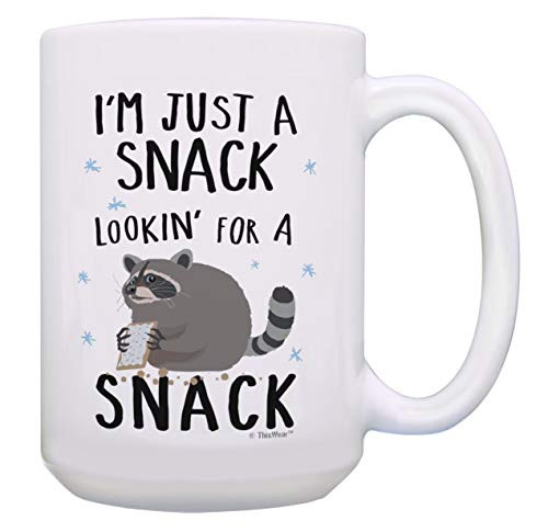 Raccoon Coffee Mug Just a Snack Lookin for a Snack Trash Panda Mug 15-oz Coffee Mug Tea Cup White