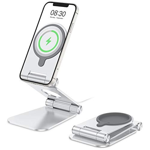 Stand for MagSafe Charger OMOTON Foldable MagSafe Stand Holder for iPhone 12 Series Magsafe Accessories Designed for iPhone 12 Pro Max  12 Pro  12 Mini  12 MagSafe Charger Not Included Silver