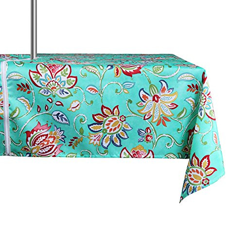 ColorBird Modern Bosemia Flower Outdoor Tablecloth Water Resistant Spillproof Polyester Fabric Table Cover with Zipper Umbrella Hole for Patio Garden Tabletop Decor 60 x 84 Inch Zippered Green