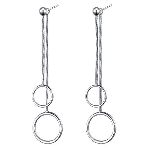 S925 Sterling Silver Circles Statement Drop Dangle Long Earrings for Women