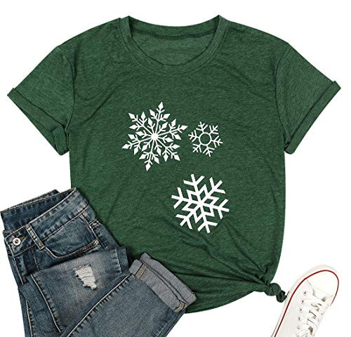 Believe Women Christmas Tree Cute Shirt Letter Printing Short Sleeve Funny Saying T-Shirt Tees Tops Green M