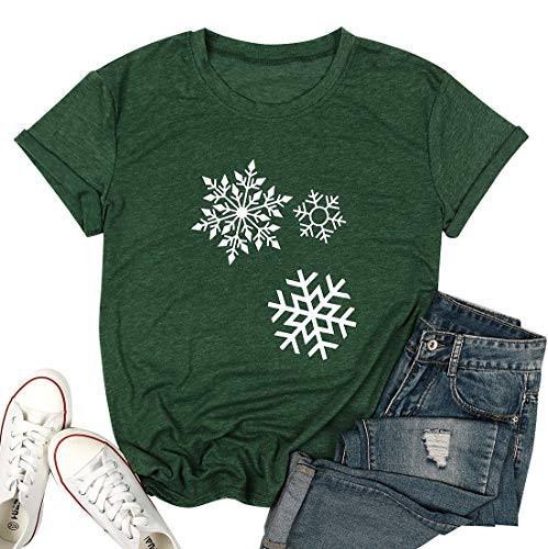 Believe Women Christmas Tree Cute Shirt Letter Printing Short Sleeve Funny Saying T-Shirt Tees Tops Green S