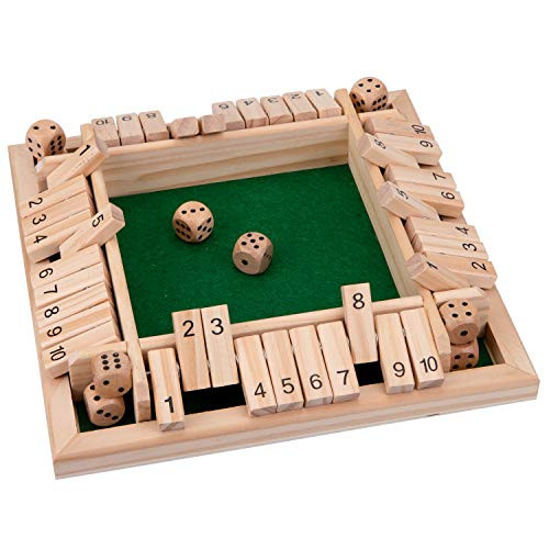 Suwimut Shut The Box 2-4 Players Wooden Dice Game 4 Sided Wooden Board Game with 10 Dice for Kids and Adults Classic Tabletop Version