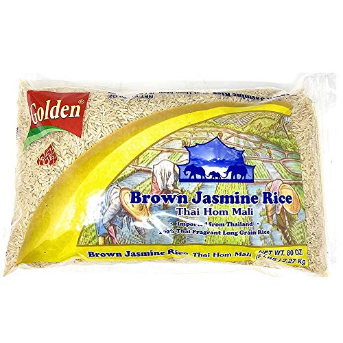 Golden Brown Jasmine Rice - 100 Thai Fragrant Sweet Flavorful Non Sticky Gluten Free Long Grain Premium Quality Thai Hom Mali Rice - 5lb Golden Brown Jasmine Rice - 100 Thai Fragrant Sweet Flavorful Non Sticky Gluten Free Long Grain Premium Quality Thai Hom Mali Rice - 5lb