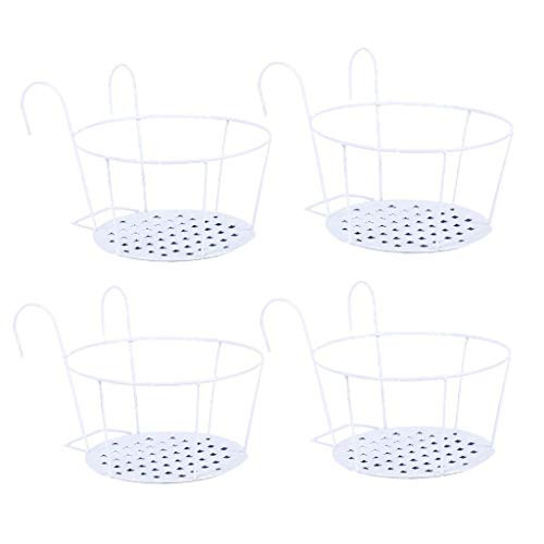 CosCosX 4 Pack Hanging Planters for Railings Rail Planter Hanging Baskets Flower Pot Holders Iron Plant Racks Metal Fence Planter Potted Stand Mounted Balcony Plant Baskets ContainerGarden Steel Pots