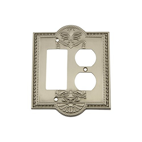 Nostalgic Warehouse 720008 Meadows Switch Plate with Rocker and Outlet Satin Nickel