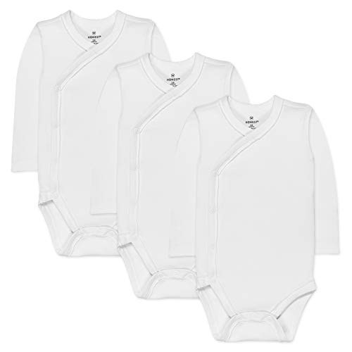 HonestBaby Baby 3-Pack Organic Cotton Long Sleeve Side-Snap Kimono Bodysuits Bright White 0-3 Months