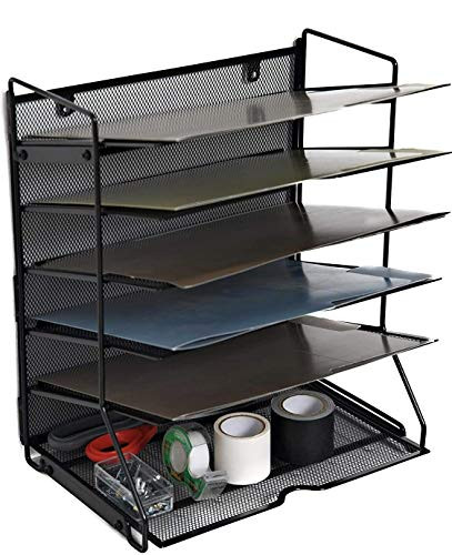 Klickpick Office 6 Tier Desktop File Organizer Document Organizer Letter Tray Holder for Office and Home Black
