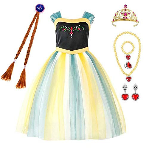 Kids Princess Costume Dress - Girl Ice Snow Queen Role Cosplay Halloween Theme Party for Little Child Teen Yellow