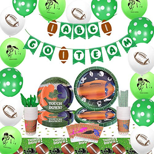HIPEEWO Football Party Supplies - Superbowl Party Decorations Football Plates and Napkins Dinnerware Set Include Plates Cups Napkins Tablecloth Cutlery Straws Balloons Banner for Super Bowl Party 2021 Serves 24 HIPEEWO Football Party Supplies - Superbowl Party Decorations Football Plates and Napkins Dinnerware Set Include Plates Cups Napkins Tablecloth Cutlery Straws Balloons Banner for Super Bowl Party 2021 Serves 24