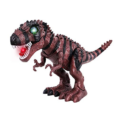 FiGoal Electronic Walking Dinosaur with LED Light Swinging Tail Action and Roaring Sound Realistic Tyrannosaurus T-Rex Dinosaur Toy with Light Up Sound Walking Motion and Swinging Tail Action Battery Operated Dinosaurs Gift for Kids and Toddlers 3 to 12 Years Old Boys and Girls Brown