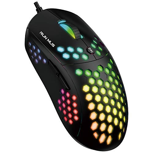 RUNMUS RGB Gaming Mouse with 6 Programmable Buttons Chroma RGB Backlit 6400 DPI AdjustableUSB Computer Mouse for PCLaptop Black
