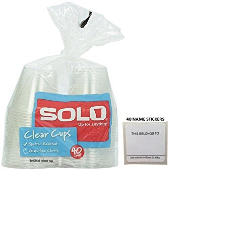 Solo Clear Plastic Cups, 9 oz, 40 ct With Name Stickers (1)