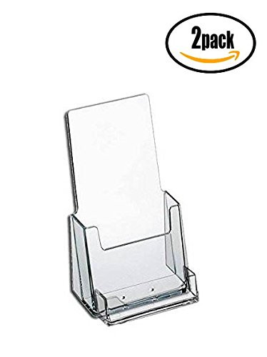 Source One Premium Counter Top Acrylic Clear Brochure Holder with Business Card Holder 4 Inch Wide (S1-CT-TRIWBC) (2 Pack)