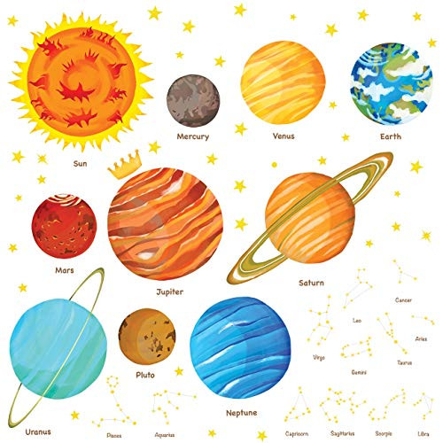 DECOWALL DAT-1501T The Solar System Wall Stickers Wall Decals Peel and Stick Removable Wall Stickers for Kids Nursery Bedroom Living Room