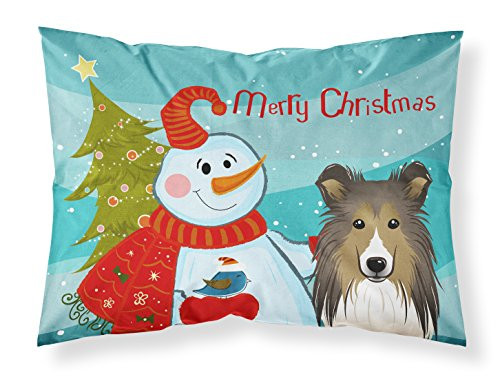 Carolines Treasures BB1862PILLOWCASE Snowman with Sheltie Fabric Standard Pillowcase Standard Multicolor