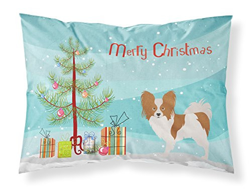 Carolines Treasures BB8472PILLOWCASE Papillon Christmas Fabric Standard Pillowcase Standard Multicolor