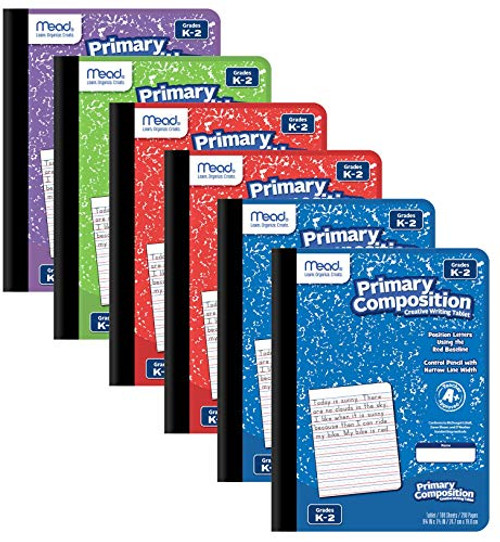 Mead Primary Composition Notebook K-2 6 Pack Primary Ruled Composition Book Color may vary Grades K-2 Writing Dotted Lined Notebook 100 Sheets 200 Pages 489902ELG