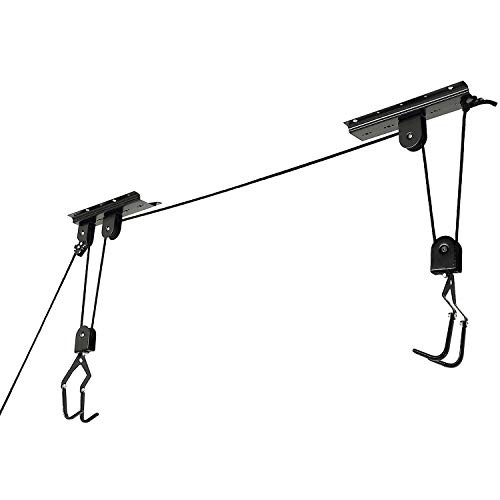 Ihomepark Bike Hoist Bicycle Lift for Garage Ceiling Storage Heavy Duty Mountain Bicycle Hanging Rack with 3 Pulley and 45 ft Adjustable Rope  100 lb Capacity