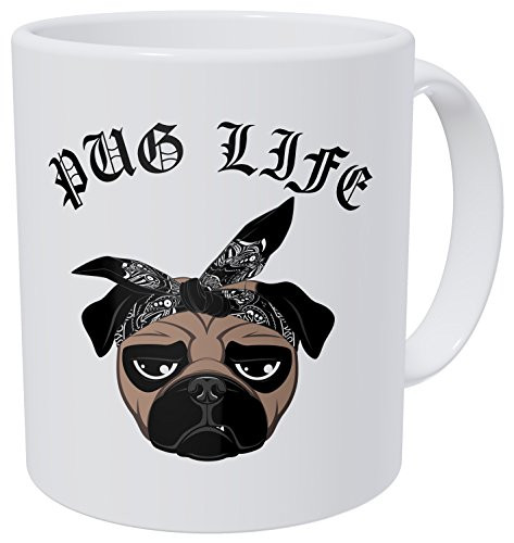 Wampumtuk Pug Life Face Dog With Bandana 11 Ounces Funny Coffee Mug.
