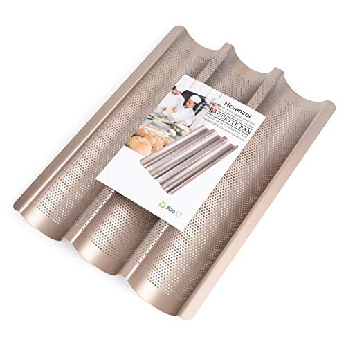 Baguette Pans for Baking 15 x 11 Nonstick Baguette Baking Tray for French  and  Italian Bread Baking Aluminized Steel Perforated French Bread Pan Mold Bakers Molding 3 Slot Baguette Pans for Baking 15 x 11 Nonstick Baguette Baking Tray for French  and  Italian Bread Baking Aluminized Steel Perforated French Bread Pan Mold Bakers Molding 3 Slot