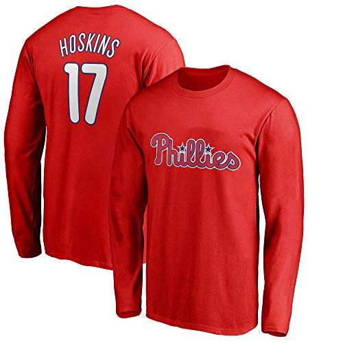 Outerstuff MLB Youth 8-20 Team Color Player Name and Number Long Sleeve Jersey T-Shirt Medium 1012 Rhys Hoskins Philadelphia Phillies Red