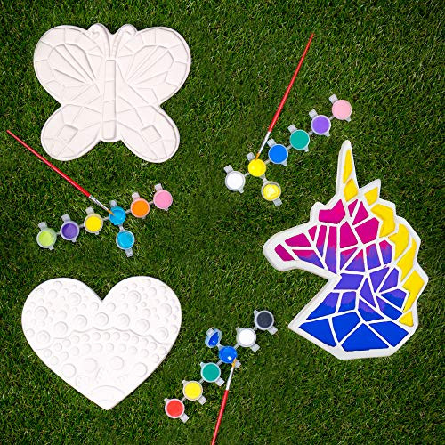 Creative Roots Paint Your Own Stepping Stones Multipack with Butterfly Unicorn  and  Heart Stepping Stones by Horizon Group USA