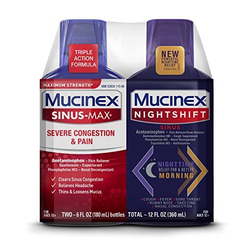 Maximum Strength Mucinex Sinus-Max Severe Congestion  and  Pain  and  Mucinex Nightshift Sinus Liquid Combo Pack 2 x 6 fl_ oz_ Multi- Symptom Relief