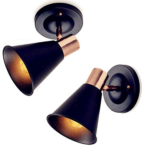 YUANKANG Rustic Wall Light Fixture Nordic E26 Wall Sconce Retro Edison Iron Lighting Holder Aisle Lights Corridor Lamp Bedside Reading Vintage Matt Black wRose Gold Metal Lamp x1 No Bulb
