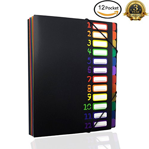 Expanding File Organizer Project Sorter 12 Pocket Rainbow Monthly Folder with Sidekick, Notebook Folders, A4 Size