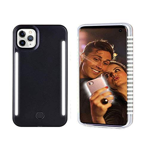 GSRYPC Front and Back Selfie Light up Case Compatible with iPhone 12 pro max Rechargeable Selfie Light and high Brightness Luminous Light Cell Phone Protection CaseBlack
