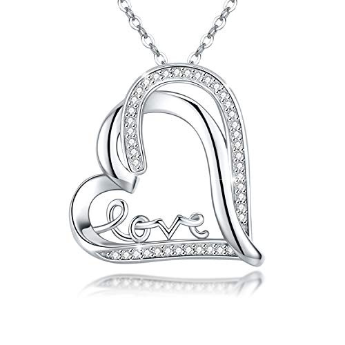 MEDWISE S925 Sterling Silver Cursive Love Necklace Letter Pendant Jewelry Gift for Her Eternal Love Heart 40th Anniversary Birthday Gift Necklace for Women
