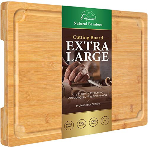 Extra Large Cutting Board Bamboo Cutting Boards for Kitchen with Juice Groove and Handles Kitchen Chopping Board for Meat Cheese board Heavy Duty Serving Tray Empune