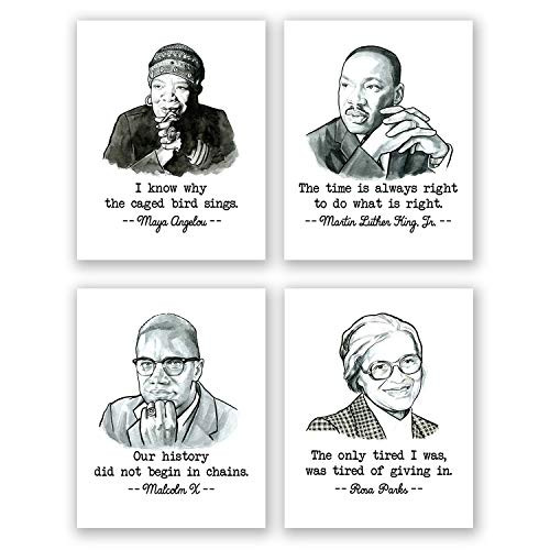 Civil Rights Posters - Set of 4 Black History Wall Art Prints Malcolm X Poster Rosa Parks Maya Angelou Martin Luther King Poster Quote African American Art Home Decor Classroom 8x10 Civil Rights Posters - Set of 4 Black History Wall Art Prints Malcolm X Poster Rosa Parks Maya Angelou Martin Luther King Poster Quote African American Art Home Decor Classroom 8x10